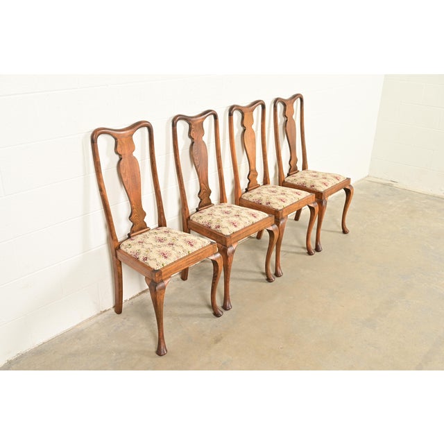 Baker Furniture Company Baker Furniture Style Queen Anne Solid Oak Dining Chairs, Set of Four For Sale - Image 4 of 11