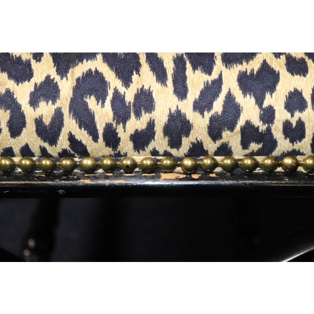 Hollywood Regency 1970's Directoire Style Ebonized X Bench With Cheetah Print For Sale - Image 3 of 7