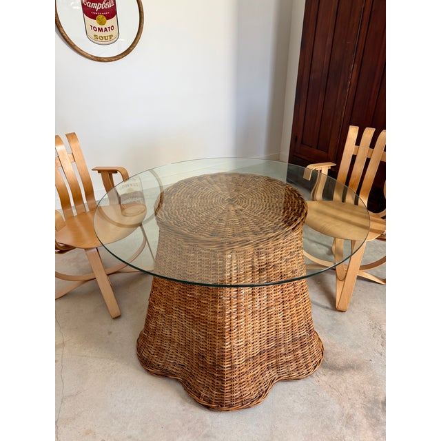 Contemporary Tromp l'Œil "Ghost" Rattan Table + Round Glass Dining or Surrealist Game Table For Sale - Image 3 of 18
