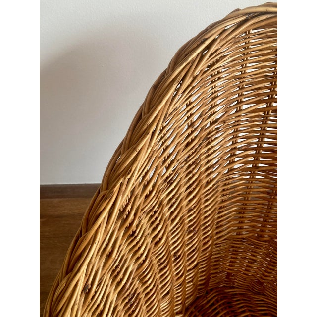 Mid-Century French Barrel Wicker Armchair in Woven Rattan and Willow, 1960s For Sale - Image 10 of 11