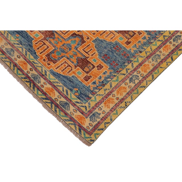 Rustic Balochi Blue/Beige Wool Rug - 3'11''x6'0'' For Sale - Image 4 of 10