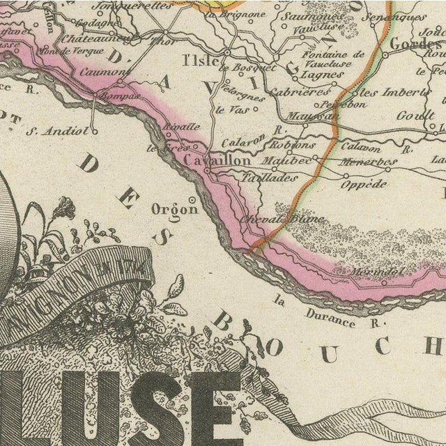Antique Map of the Vaucluse, Avignon and Petrarchs Laura, 1860 For Sale - Image 6 of 12