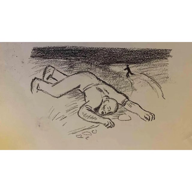 The Fallen Man is a lithograph on ivory-colored paper realized by Wilhelm Gimmi in 1955 ca. Good Conditions with slight...