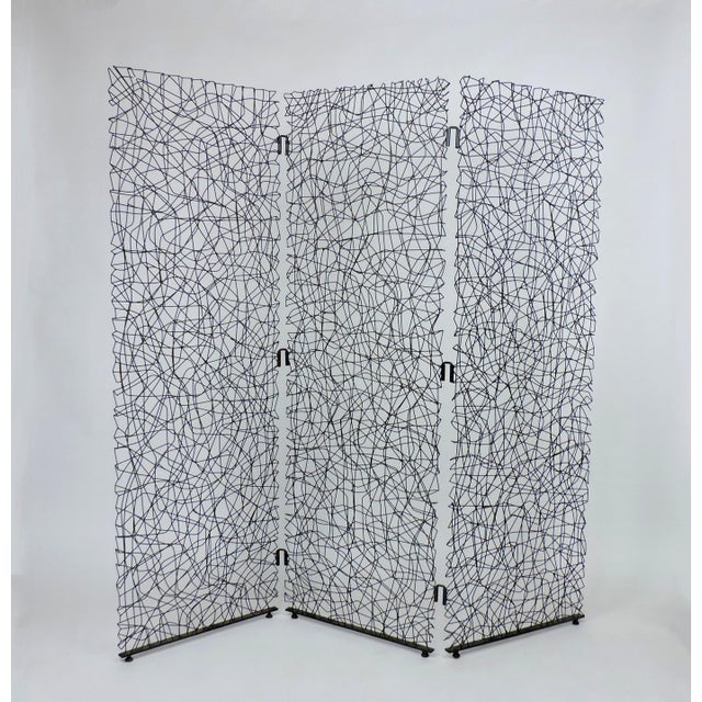 Modern Vintage Abstract Metal Wire Three Panel Screen or Room Divider For Sale - Image 11 of 11