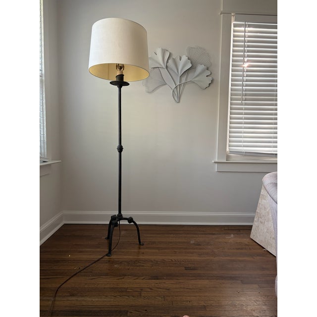 Modern 1990s Laura Lee Designs Handcrafted Wrought Iron Tripod Floor Lamp For Sale - Image 3 of 4