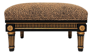 Late 20th Century Interior Crafts French Ebony Gold Gilded Leopard Chenille Footstool