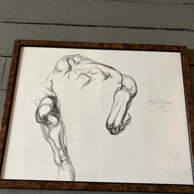 1970s 1970’s 5 Original Charcoal Nude Figure Study Drawings Vintage Frames Signed-Set of 5 For Sale - Image 5 of 12