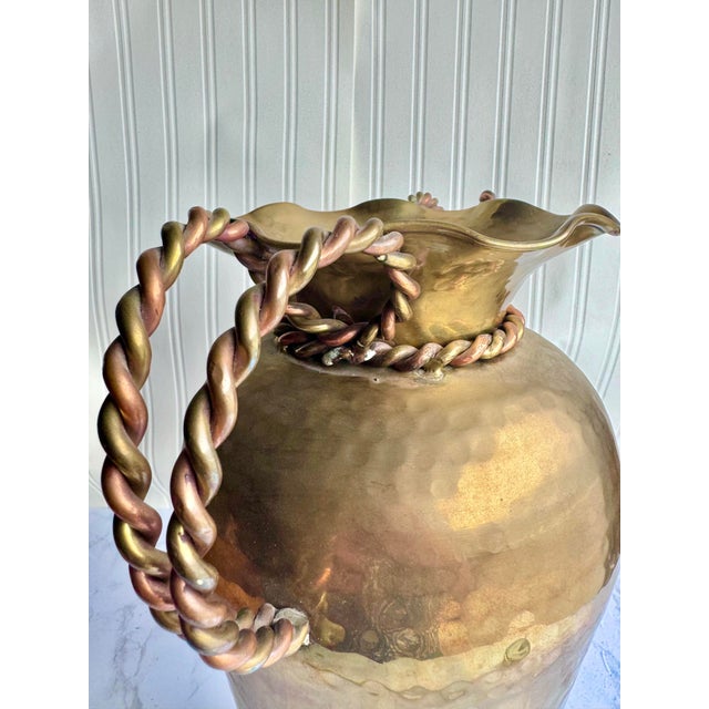 Vintage Hammered Brass Vase With Twisted Copper Handles | Elegant Decorative Accent For Sale - Image 4 of 8