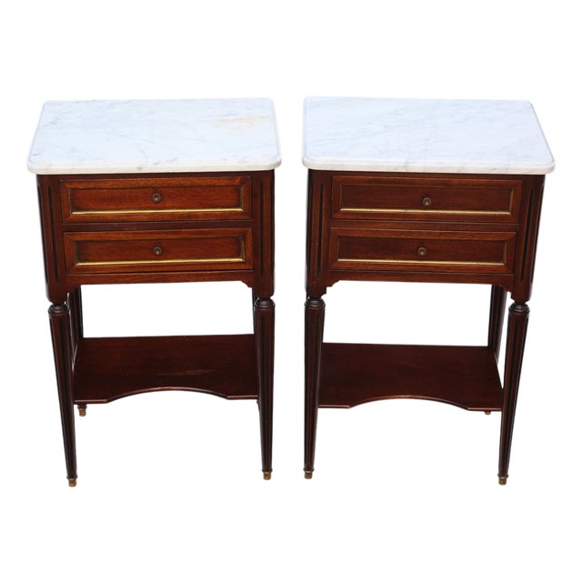 Mahogany and Marble Bedside Tables, 1925, Set of 2 For Sale