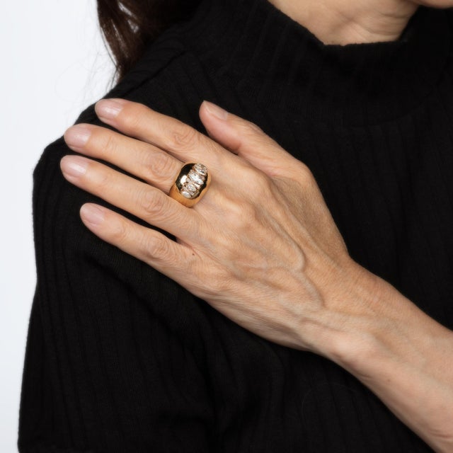 60s Vintage 1.25ct Diamond Bombe Ring 14k Yellow Gold Wide Cigar Band Sz 6 For Sale In Los Angeles - Image 6 of 7