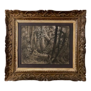 Antique 19th C. Gouache Surrealist Landscape, Framed (From Joseph Jefferson Collection) For Sale