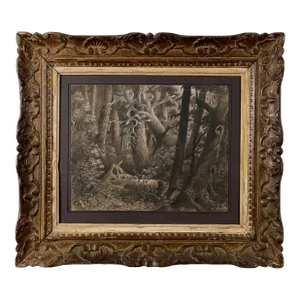 Antique 19th C. Gouache Surrealist Landscape, Framed (From Joseph Jefferson Collection)