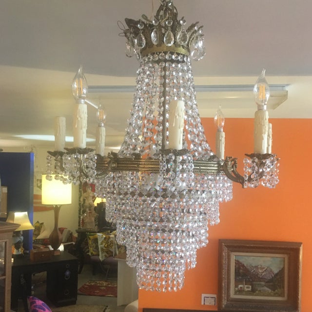 Draped Crystal and Decorated Brass Multi - Layer Chandelier For Sale - Image 9 of 9