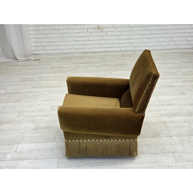 Vintage Danish Chair in Green Furniture Velour and Ash, 1970s For Sale - Image 10 of 13