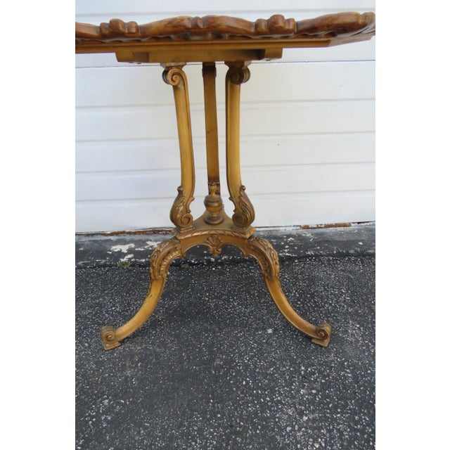 Hand Carved Hexagon Distressed Painted Side Table For Sale - Image 9 of 13