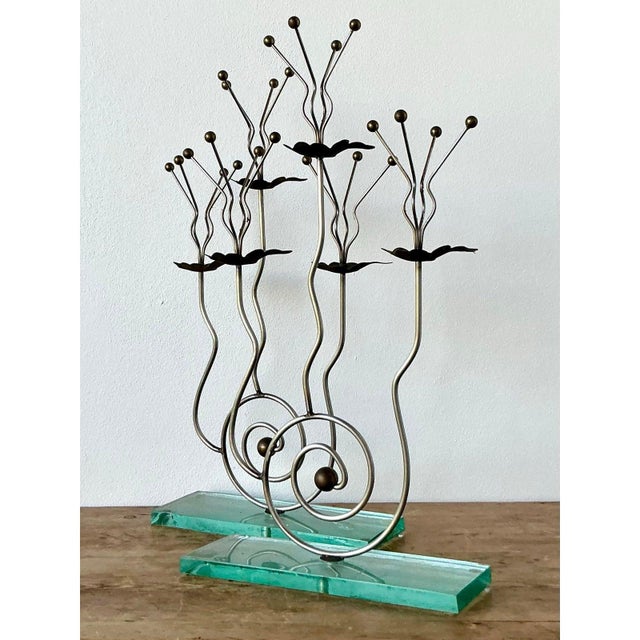 Vintage Postmodern Three Candle Candelabra After Tony Evans - A Pair For Sale In West Palm - Image 6 of 12