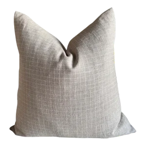 Belgian Linen Plaid Pillow in Natural and White With Down Insert