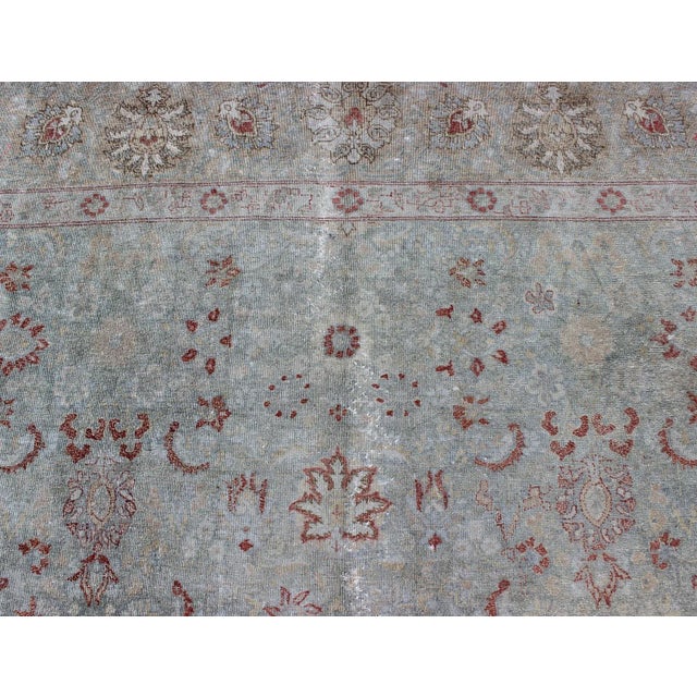 Textile Antique Persian Tabriz Rug With Floral Design in Pale Blue 7'9 X 11'3 For Sale - Image 7 of 13