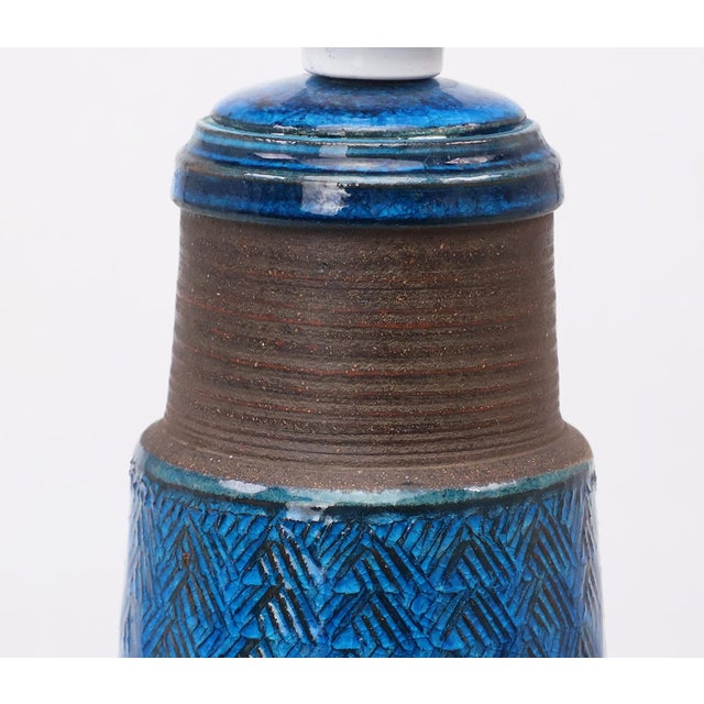 Textile Blue Ceramic Table Lamp by Nils Kähler for Kähler, 1960s For Sale - Image 7 of 12