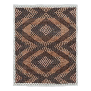 Rug & Kilim’s Modern Rug With Brown Geometric Patterns in High-Low Texture For Sale