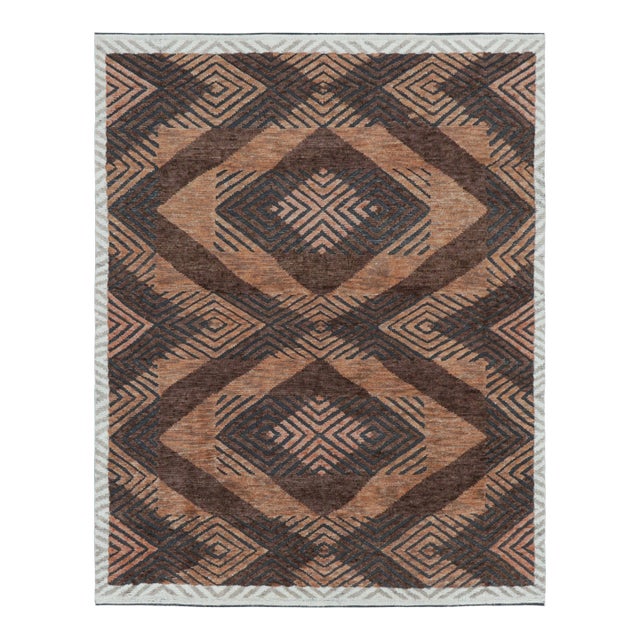 Rug & Kilim’s Modern Rug With Brown Geometric Patterns in High-Low Texture For Sale