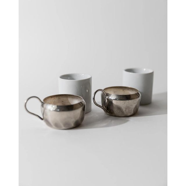 Vintage Silver Plated Coffee Set with Two Espresso Cups with Ceramic Inlays, 1960s For Sale - Image 5 of 13