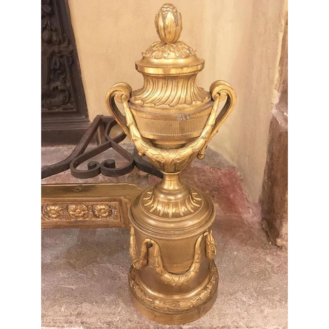 Mid-18th Century Neclassical Gilded Bronze and Iron Andirons, France, Set of 2 For Sale - Image 13 of 16