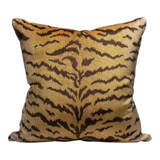 The House of Scalamandré Tigre Silk Pillow, Ivory, Gold & Black For Sale