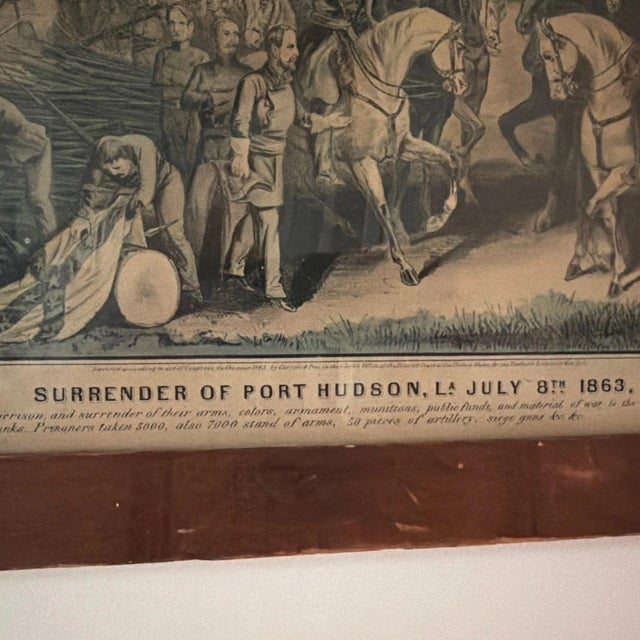 American Currier & Ives Surrender of Port Hudson, Louisiana - 1863 Print with Frame For Sale - Image 3 of 7