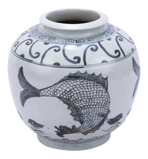 Yuan Fish White & Blue Vase