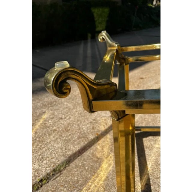 Mid 20th Century Hollywood Regency Brass Scroll Design Glass End Table For Sale - Image 5 of 10