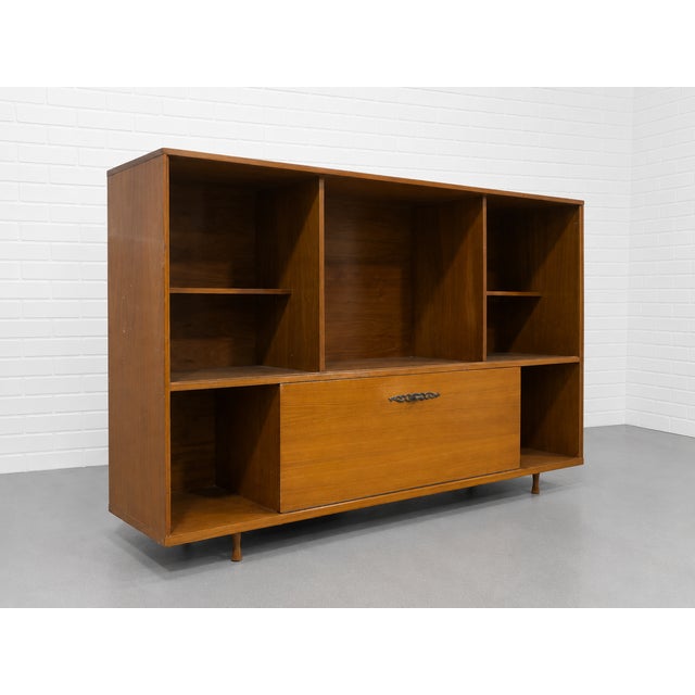Mid Century Modern Liquor Cabinet Bar | Walnut Bookcase Wall Unit, C. 1960's For Sale - Image 4 of 14