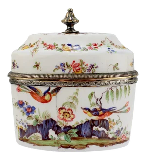 Antique 19th Century French Beaux-Arts Risler Silver Mounted Enamel Tea Caddy