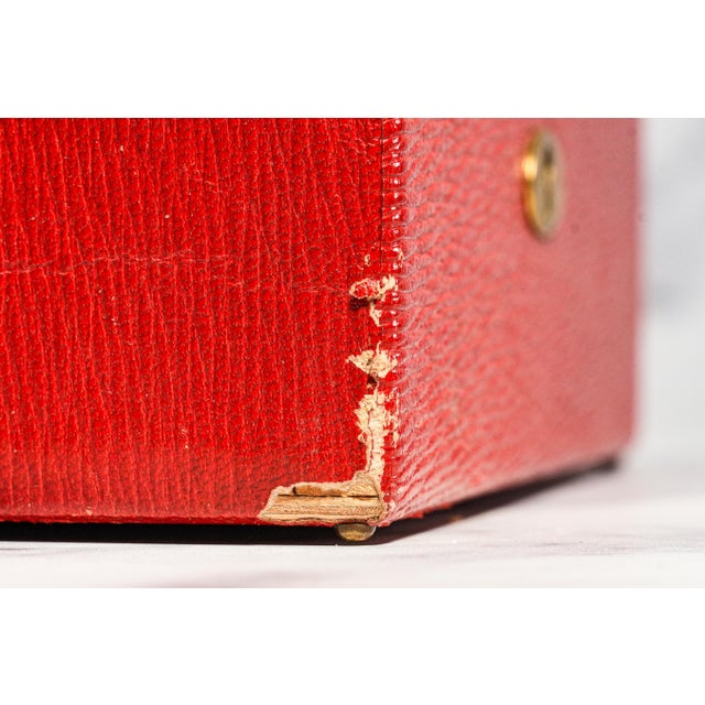 Nice Antique Mark Cross Red Leather Jewelry Box Luxury Case With Lock & Key Home Decor For Sale - Image 13 of 18