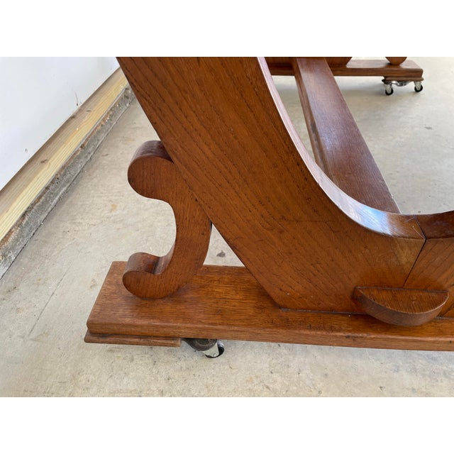 1950s Signed and Dated Midcentury French Oak Trestle Table For Sale - Image 4 of 8