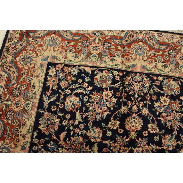 Textile Sarouk Rug 7’1” X 9’11” Blue Wool Vintage Traditional Hand-Knotted Carpet For Sale - Image 7 of 15
