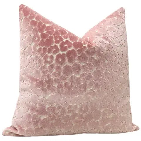 Contemporary 20" Pink Peony Leopard Cut Velvet Pillows - a Pair For Sale - Image 3 of 5
