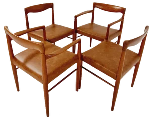 Danish Teak and Congac Faux Leather Dining Chairs by H. W. Klein for Bramin, 1960s, Set of 4