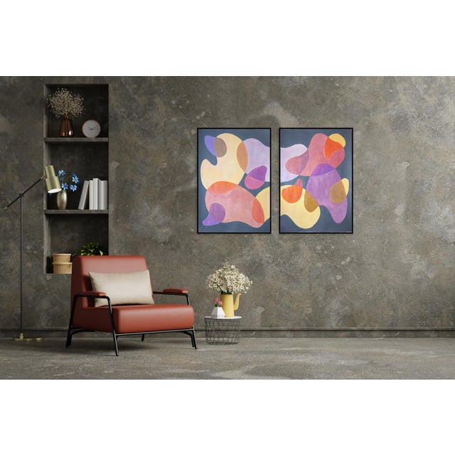 2026, Mid Century Modern Shapes, Organic Shapes Diptych, Golden Hour Mobile, Acrylic Paint on Watercolor Paper by Ryan Rivadeneyra For Sale - Image 9 of 10