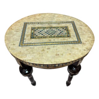 Handmade Shell Inlay End Table – Egyptian Wood & Copper For Sale