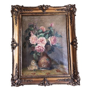 B. Vermorgken, Roses in a Vase, 1800s, Oil Painting For Sale