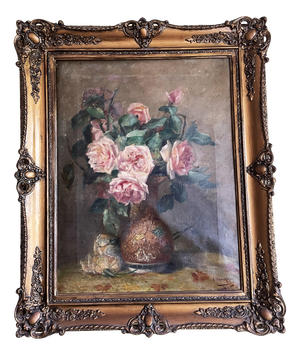 B. Vermorgken, Roses in a Vase, 1800s, Oil Painting