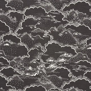 Sample - Schumacher Kumo Village Fabric in Carbon For Sale
