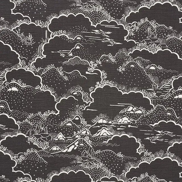 Sample - Schumacher Kumo Village Fabric in Carbon For Sale