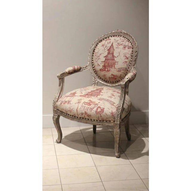 1940s 1940s Vintage French Louis XVI Asian Linen Chair For Sale - Image 5 of 5