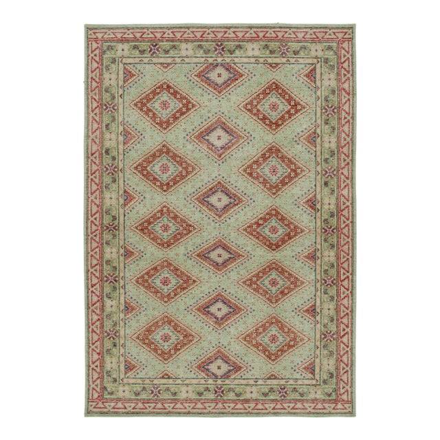 Rug & Kilim’s Oversized Diamond Play Rug in Mint and Rust, 12x16 For Sale