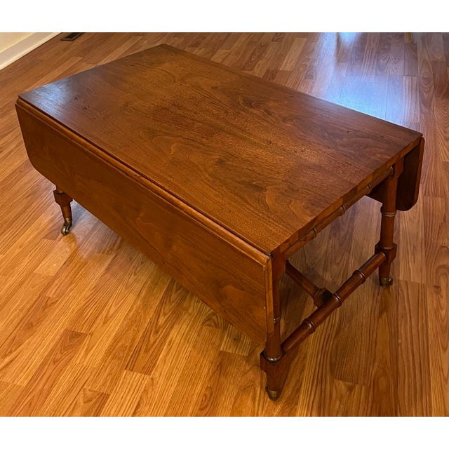 Rare Convertible Bamboo Turned Walnut Drop Leaf Dining Table / Coffee Table For Sale - Image 4 of 11