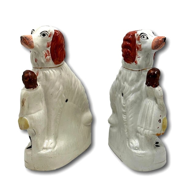 A Very Unusual Pair of Large Size Antique English Staffordshire Pottery Dog Figures - Circa Mid 19th Century For Sale - Image 13 of 18