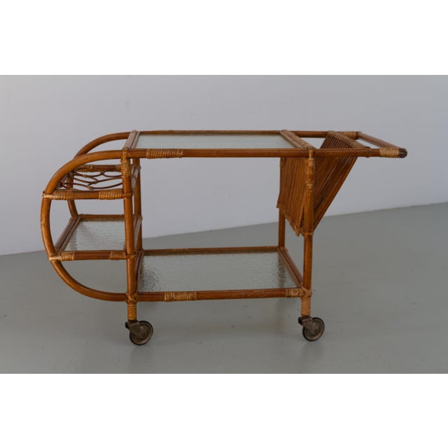 Mid-Century Modern Danish Bamboo and Rattan Bar Cart, 1950s For Sale - Image 3 of 18