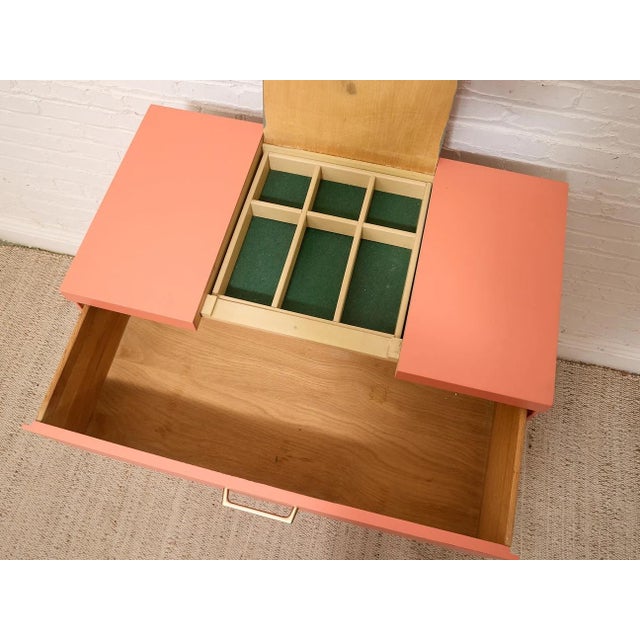 Mid 20th Century Vintage Postmodern Burnt Orange Four-Drawer Highboy Dresser With Brass Hardware For Sale - Image 5 of 12